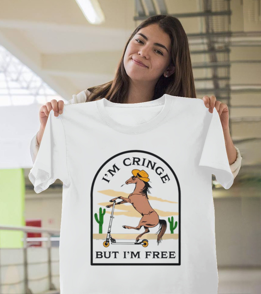 I'm Cringe But I'm Free Horse Riding Scooter in Desert Scene T-Shirt