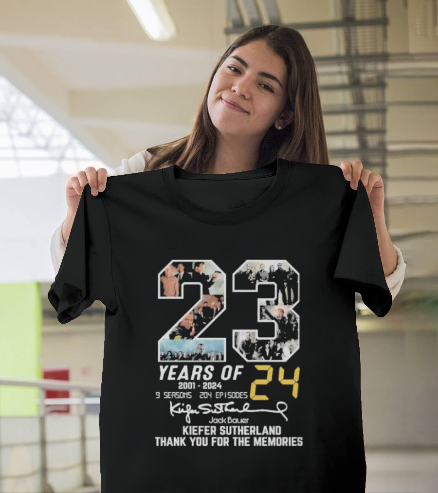23 Years of 24 2001-2024 9 Seasons 204 Episodes Jack Bauer Kiefer Sutherland Thank You For The Memories T-Shirt