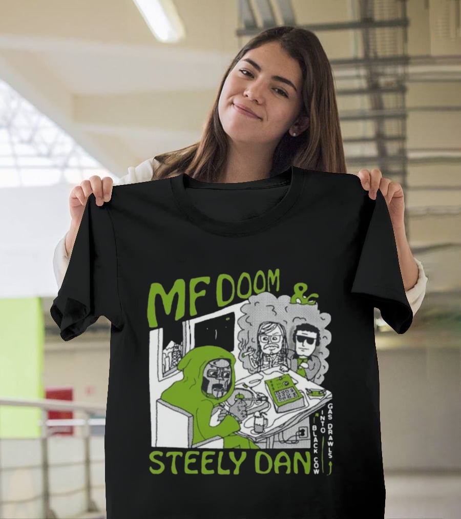 MF Doom And Steely Dan Black Cow Into Gas Drawls Comic Style Scene T-Shirt