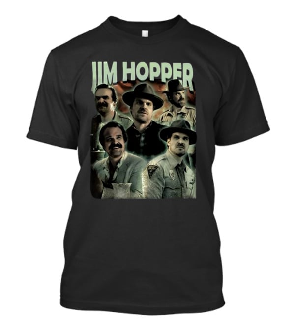 Jim Hopper Vintage Frtingglitter Nostalgic Character Montage T-Shirt