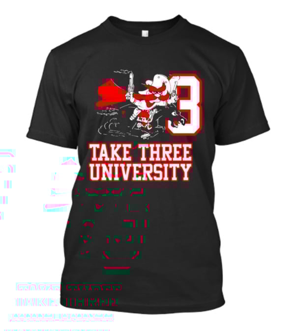 Take Three University Cowboy Mascot With Dual Pistols Number 3 T-Shirt