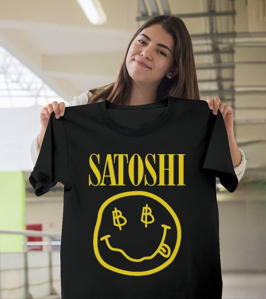 SATOSHI Smiley Face With Bitcoin Symbols T-Shirt