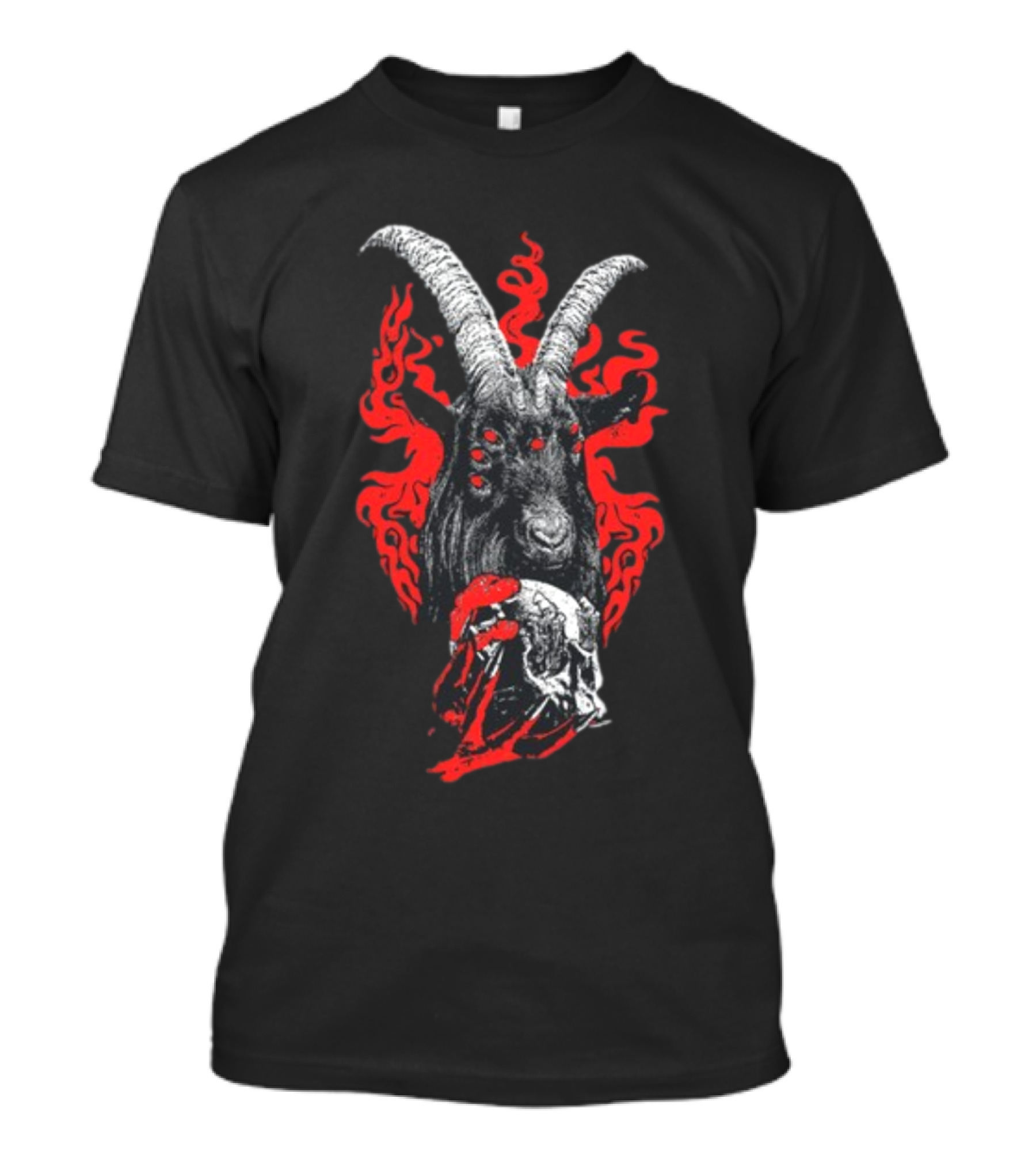 Blackcraft Cult Baphomet Goat Devil Skull With Red Flames And Hexed Hooves T-Shirt