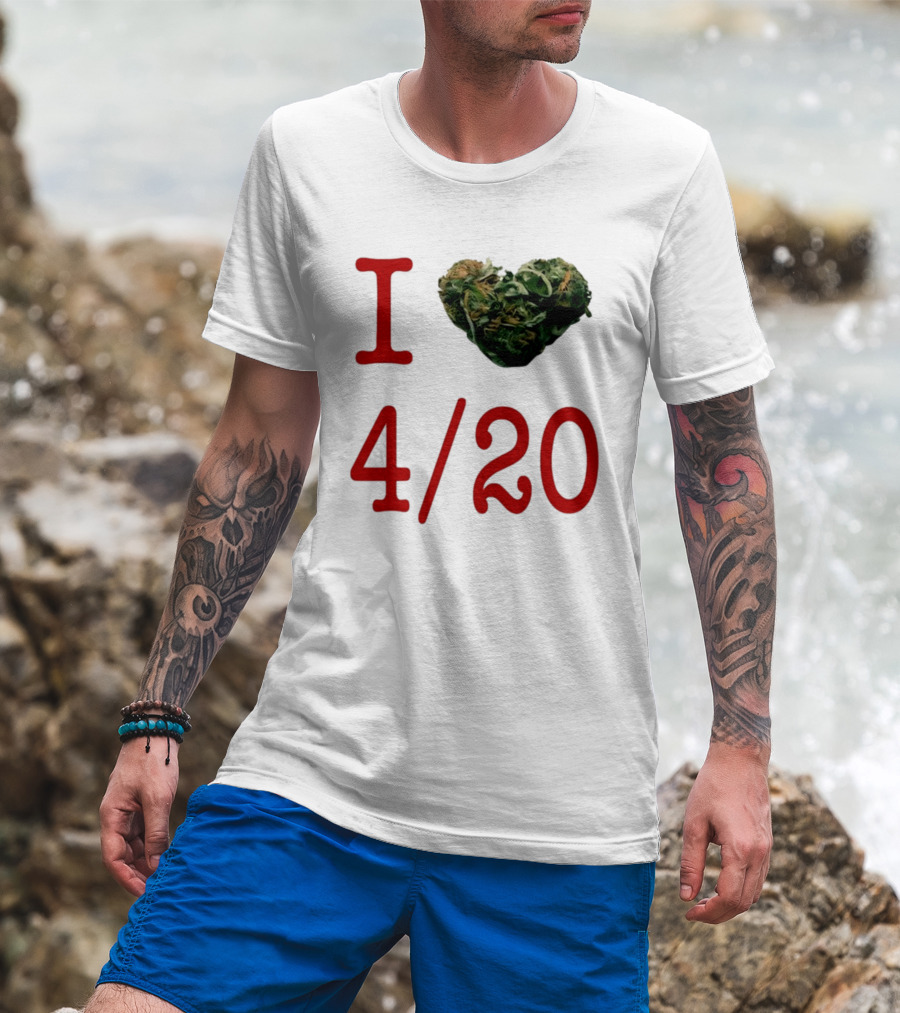 I Love 420 Day Heart Made Of Cannabis T-Shirt