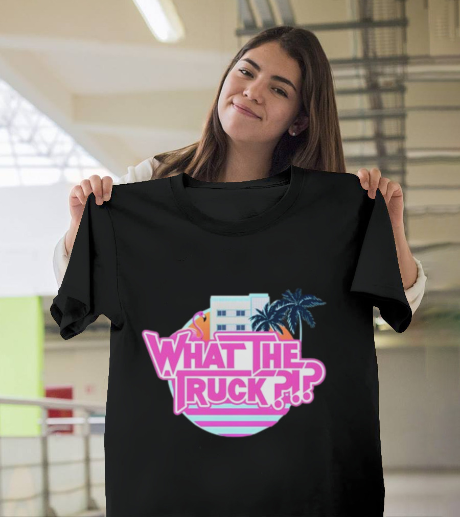 What The Truck Miami Florida Flamingo Palm Trees and Art Deco Building T-Shirt