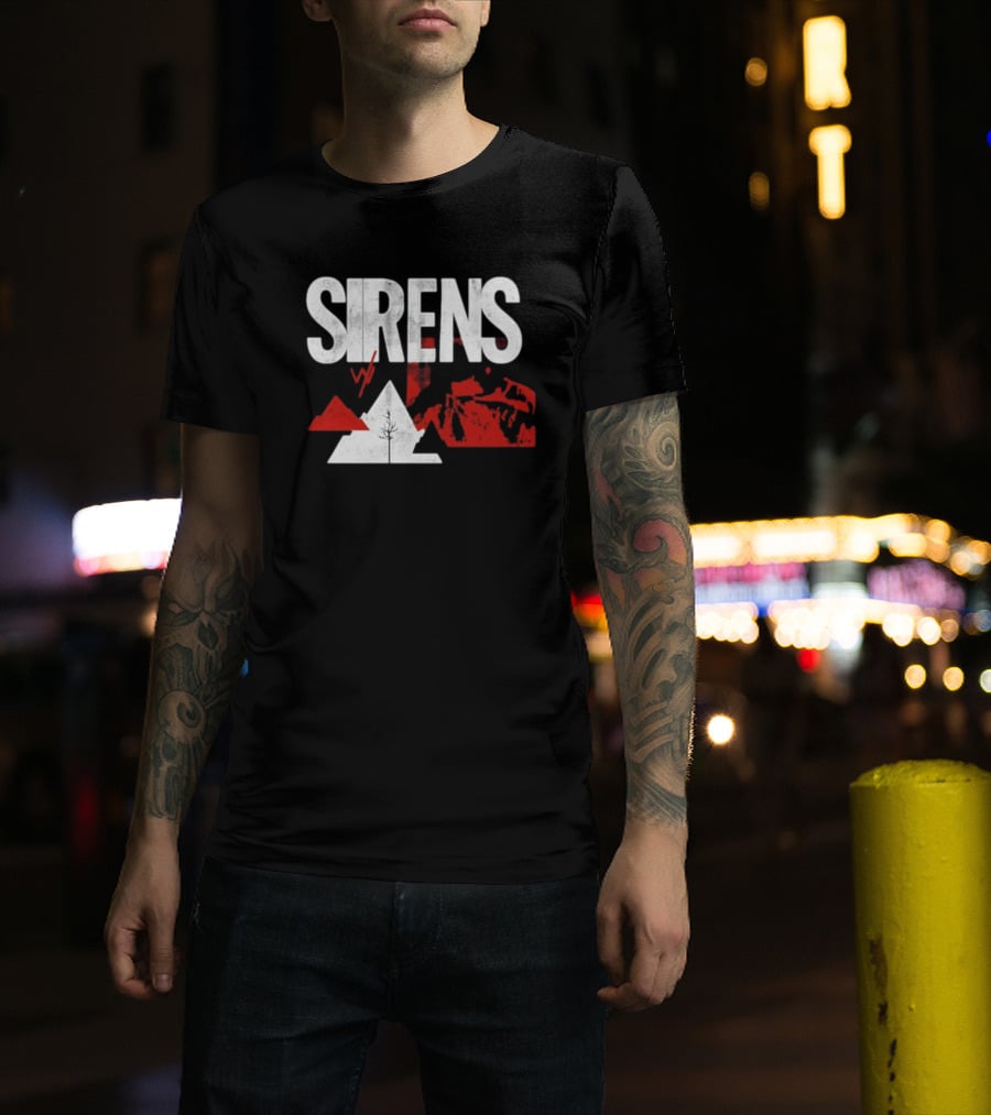 Sirens Mountain Tree Red Abstract Collage T-Shirt