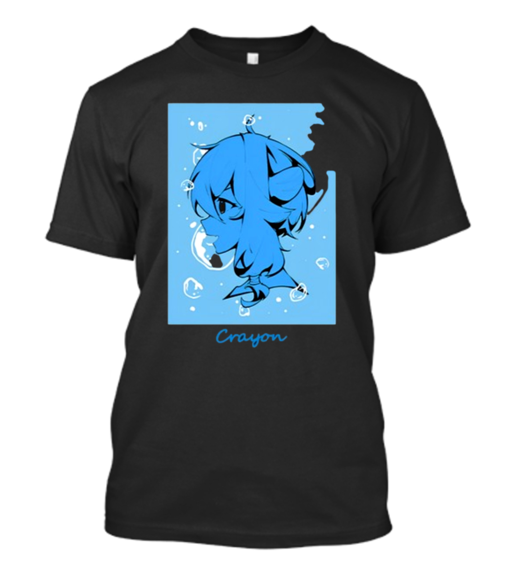 Crayon Submerged Blue Anime Head With Bubbles T-Shirt
