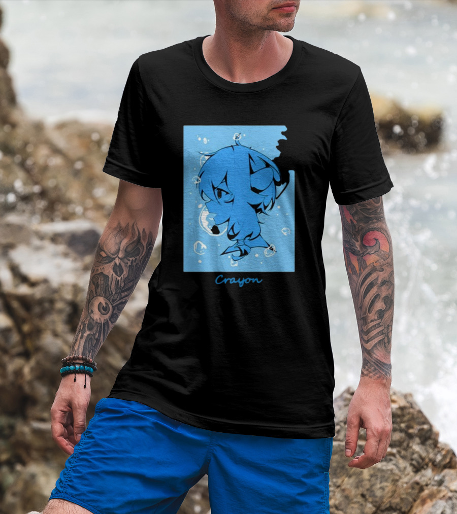 Crayon Submerged Blue Anime Head With Bubbles T-Shirt