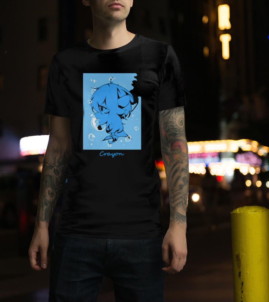 Crayon Submerged Blue Anime Head With Bubbles T-Shirt