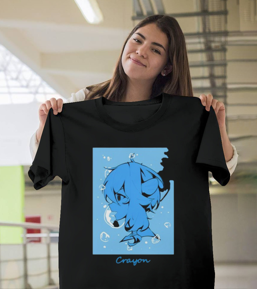 Crayon Submerged Blue Anime Head with Bubbles T-Shirt