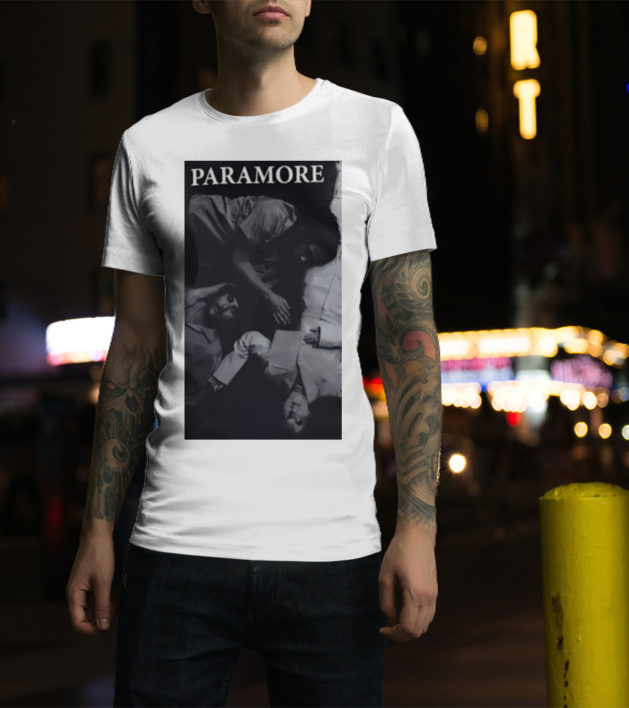 Paramore Black And White Band Photo Trio Lying Down T-Shirt