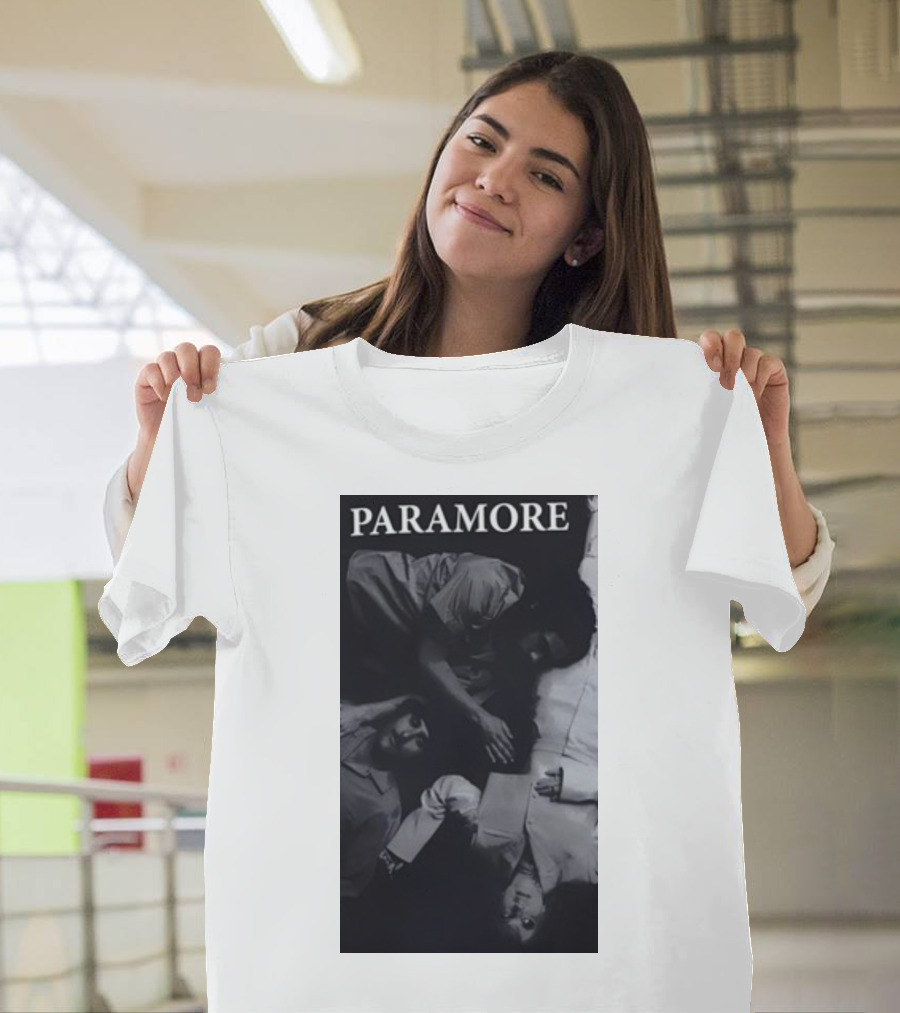 Paramore Black and White Band Photo Trio Lying Down T-Shirt