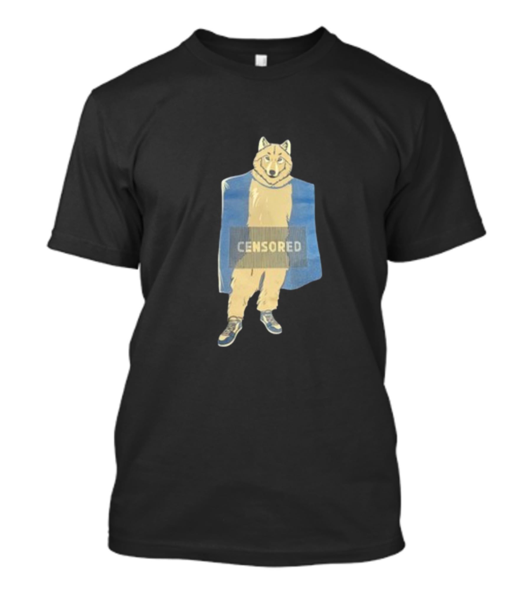Censored Wolf In Suit With Blue Background T-Shirt