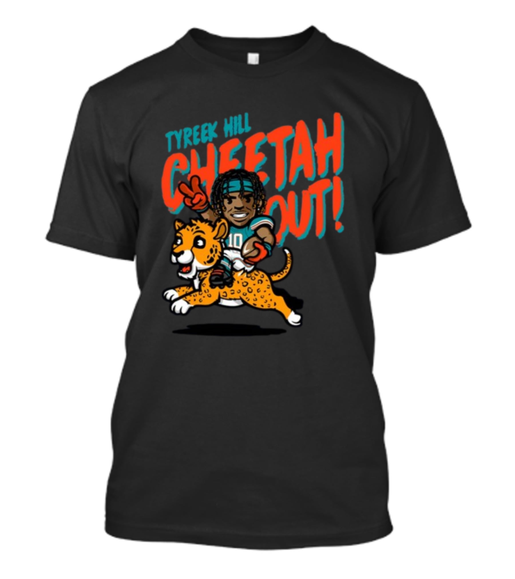 Tyreek Hill Cheetah Out Riding Cartoon Cheetah Football Player Character T-Shirt