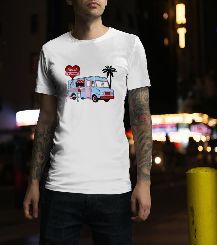 Beach Bunny Ice Cream Truck Flamingo Palm Tree T-Shirt