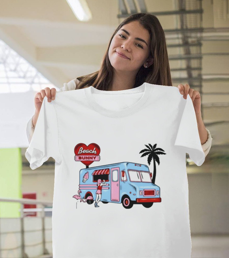 Beach Bunny Ice Cream Truck Flamingo Palm Tree T-Shirt