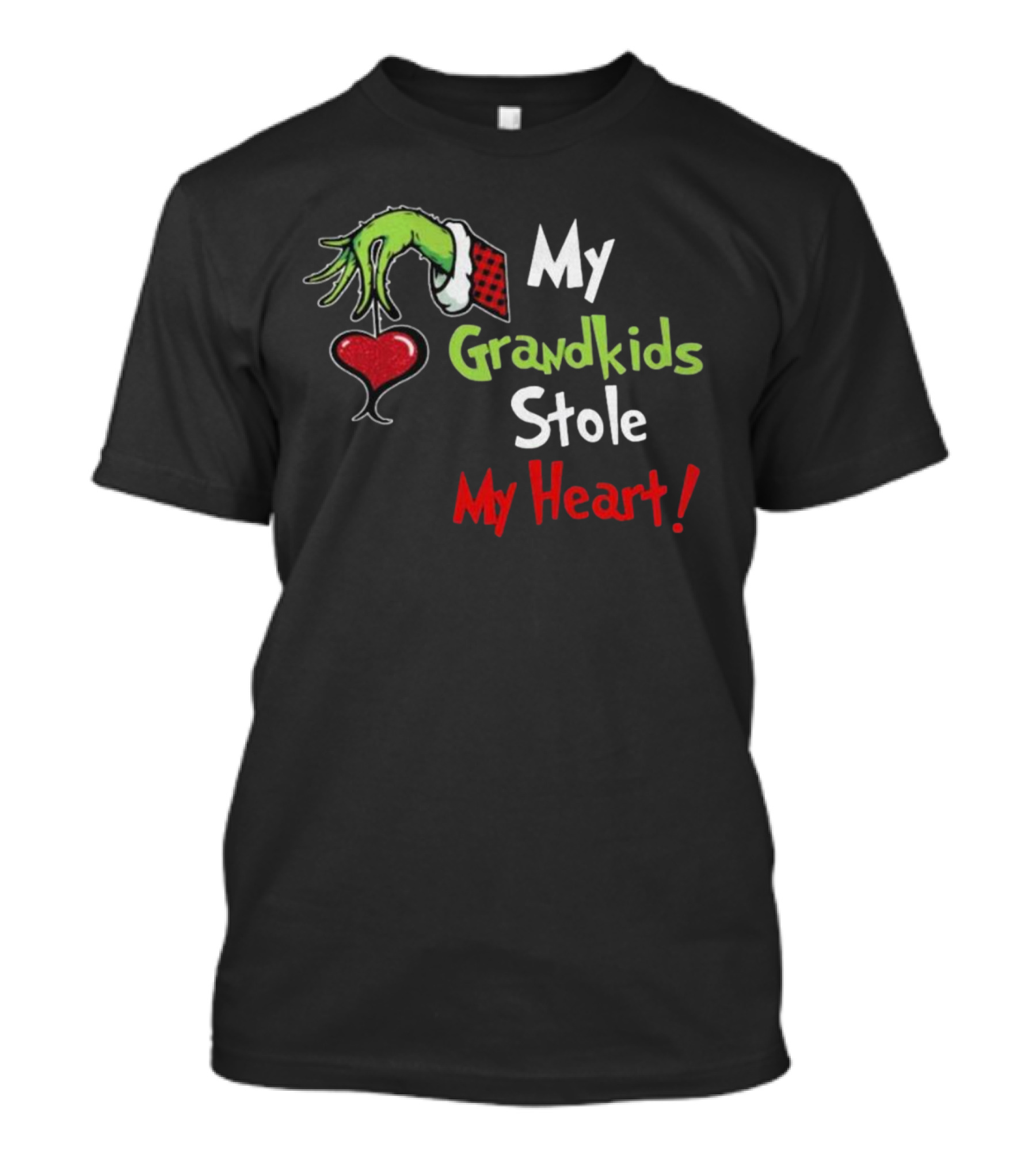 Grinch Green Monster Christmas My Grandkids Stole My Heart Kids Textured Sleeves T-Shirt