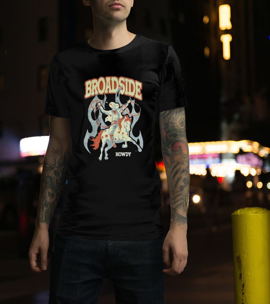 BROADSIDE HOWDY Cowboy On Horseback With Flames T-Shirt