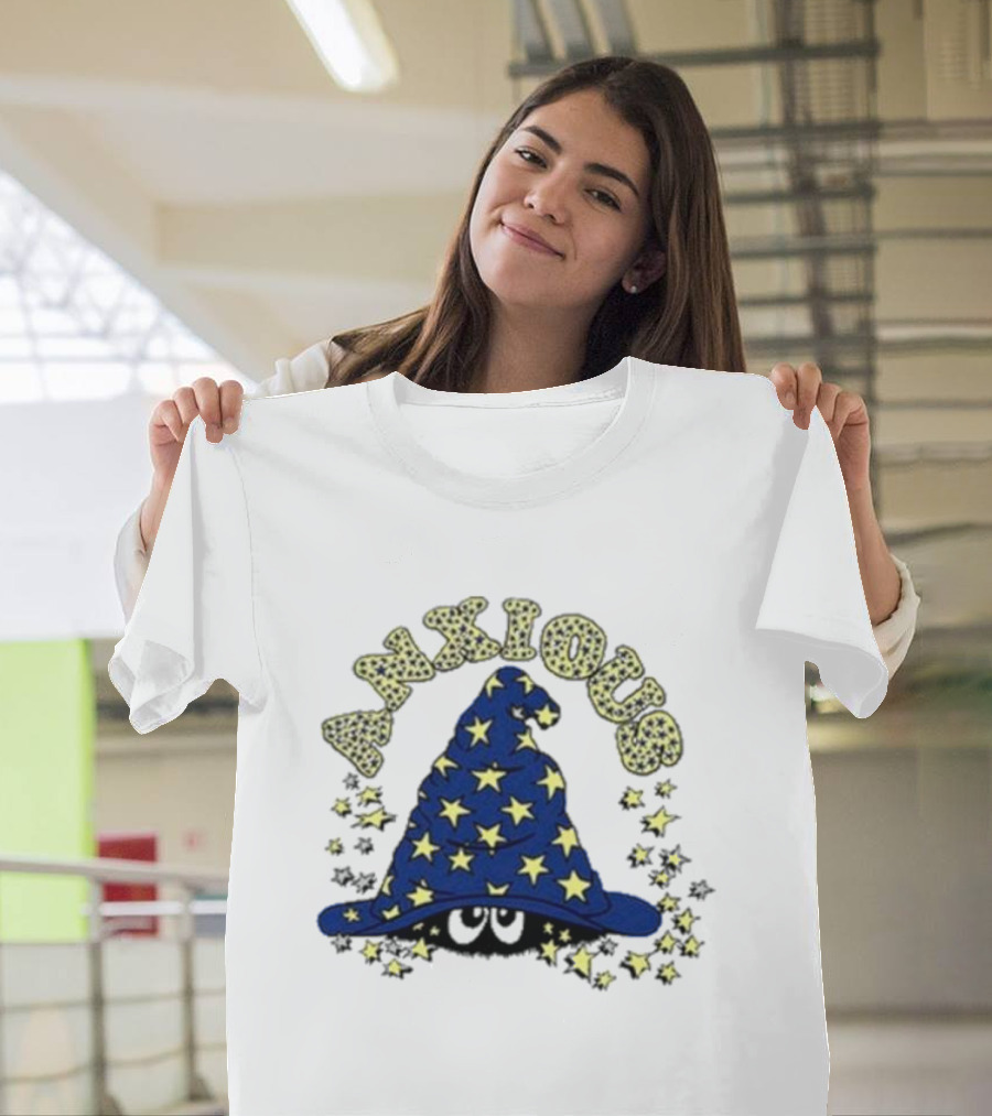 Anxious Wizard Hat With Stars And Bubbles T-Shirt