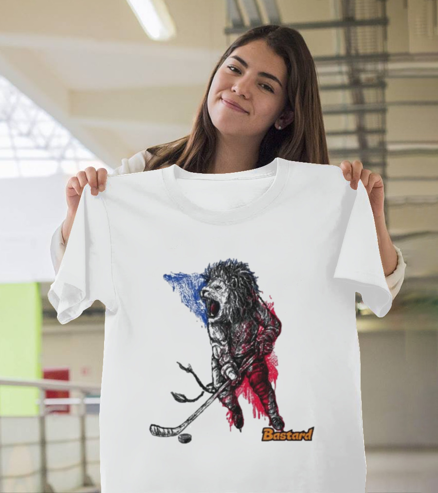 Vtipné Hokejové Potisky Bastard Lví Hokejista Trikolora T-Shirt