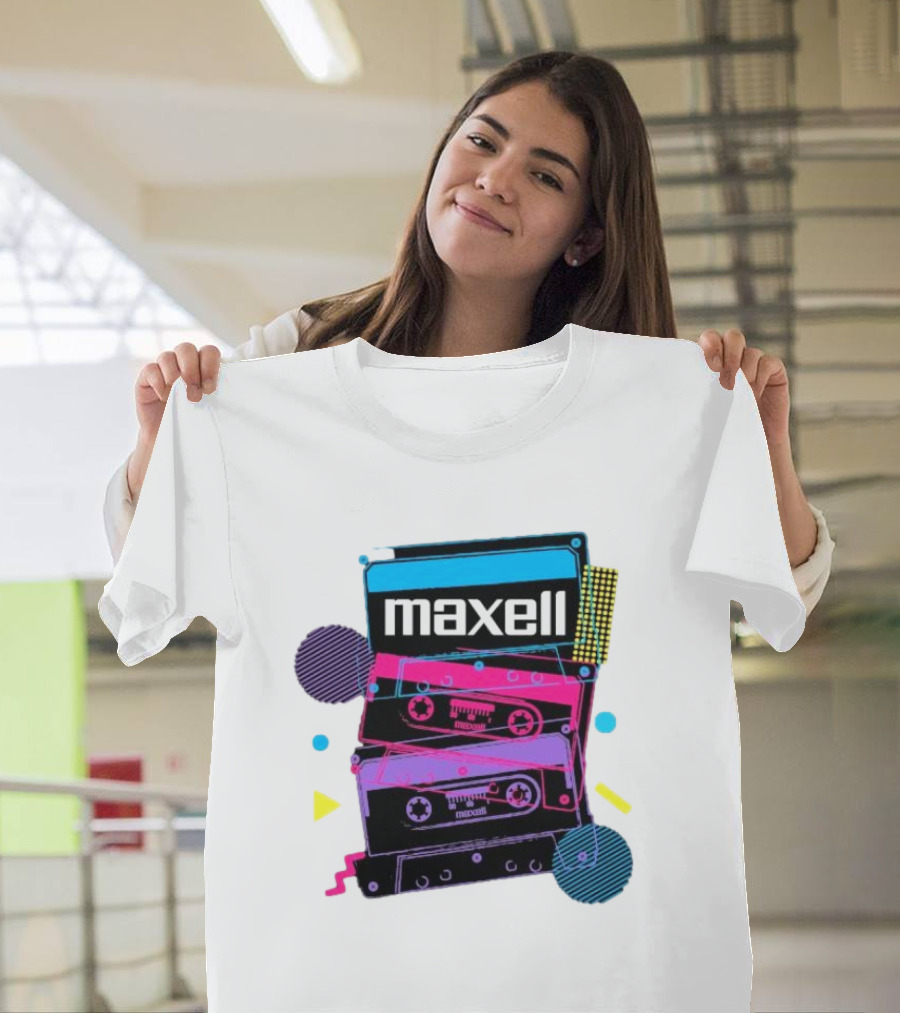 Maxell Retro Cassette Stack Vibrant Neon Aesthetic T-Shirt