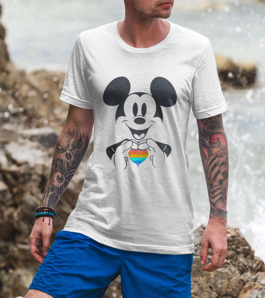 Mickey Mouse Holding Rainbow Heart Disney Pride T-Shirt