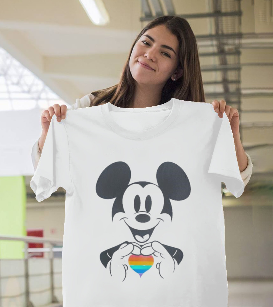 Mickey Mouse Holding Rainbow Heart Disney Pride T-Shirt