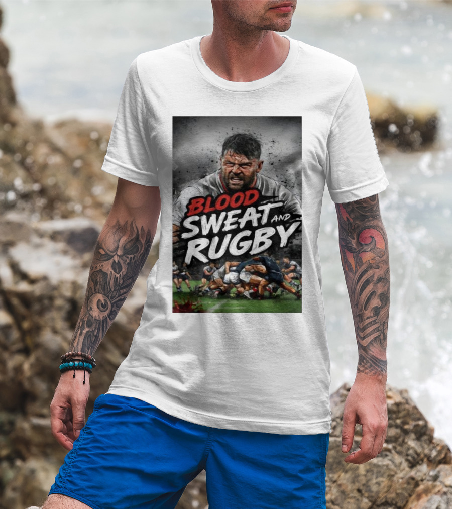 Blood Sweat And Rugby Intense Match Action Rugby Players T-Shirt