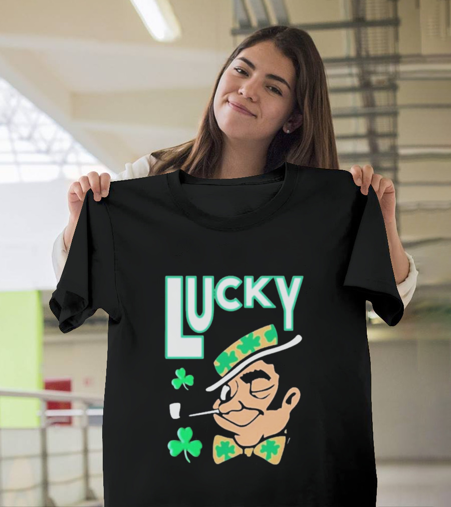 Boston Celtics Lucky The Leprechaun Shamrock Winking Pipe T-Shirt