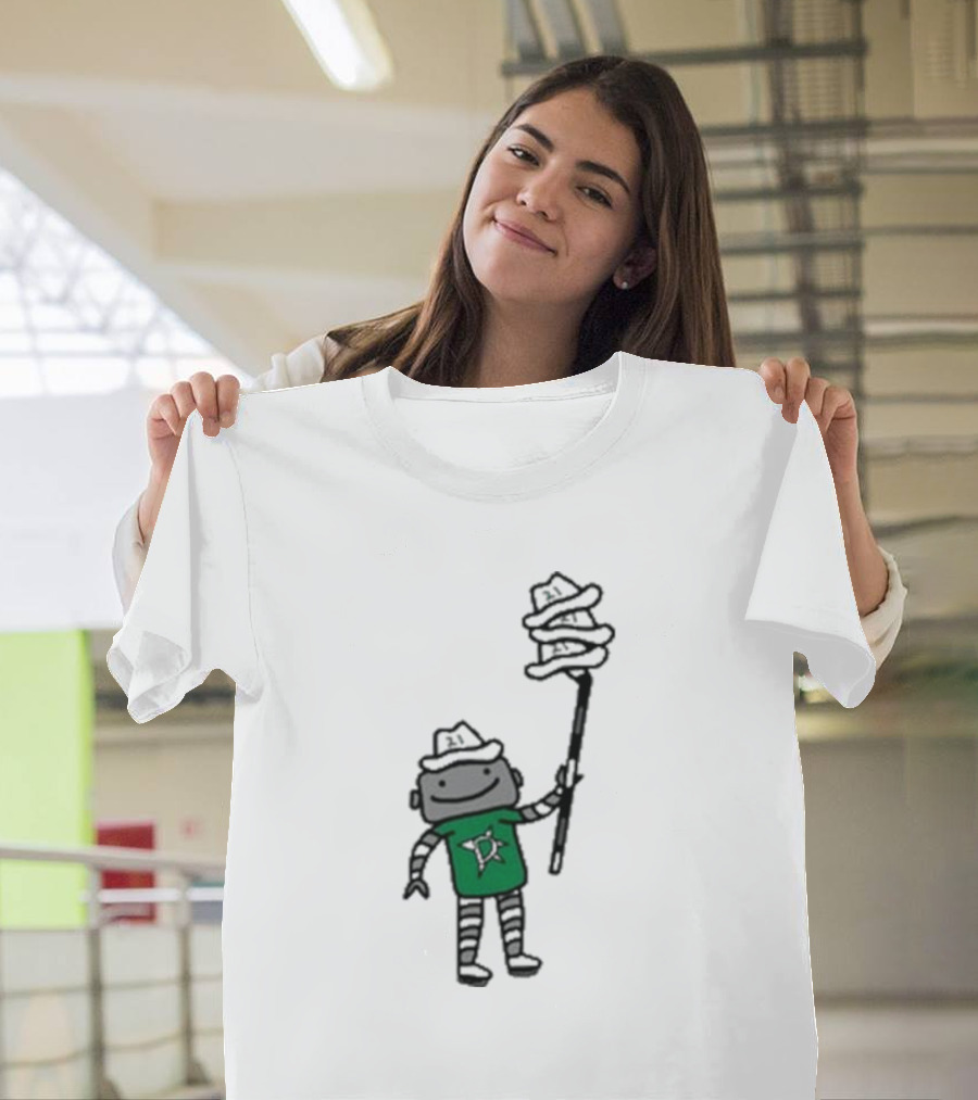 Dallas Stars Robo Hatty Character with Three Hats on Stick T-Shirt