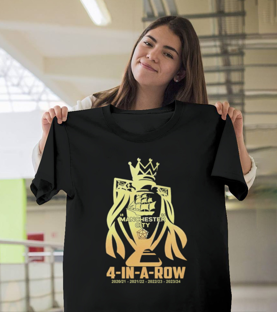 Manchester City 4-In-A-Row 2020/21 2021/22 2022/23 2023/24 Premier League Champions T-Shirt