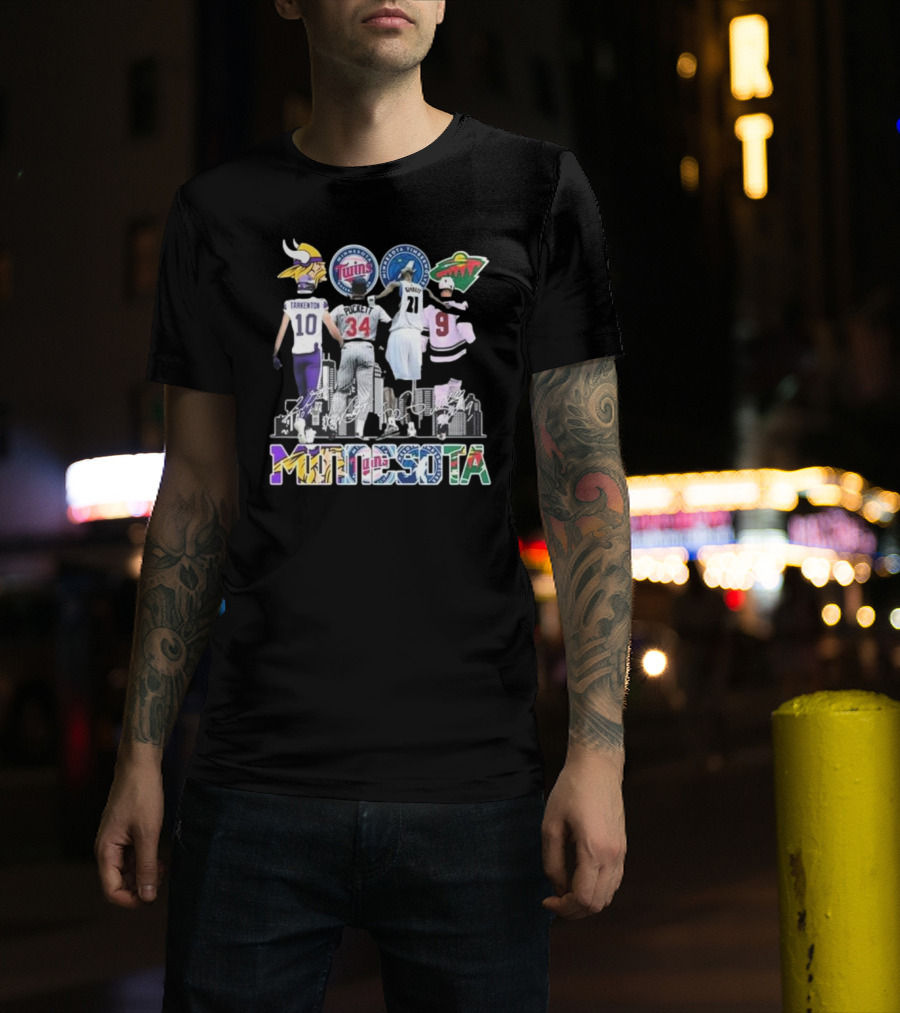 Minnesota Vikings Twins Timberwolves Wild Iconic Players Signatures Fan T-Shirt