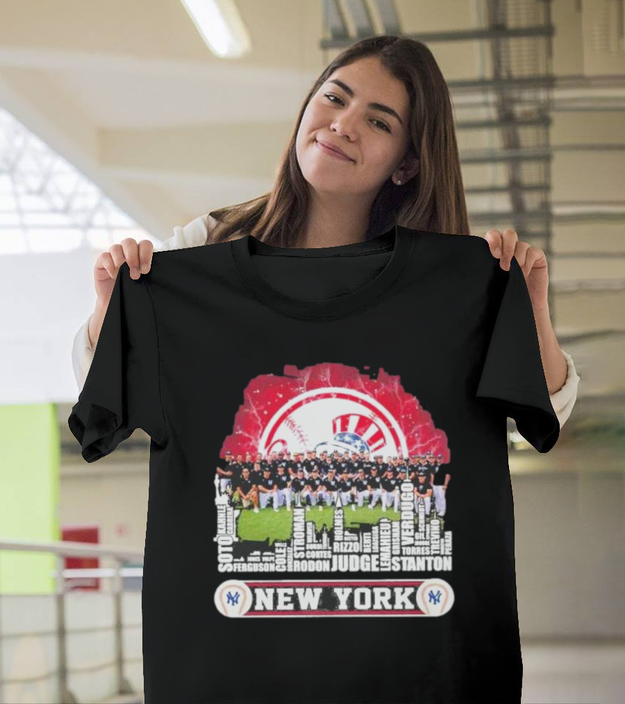 New York Yankees 2024 Baseball Squad Player Names City Skyline T-Shirt