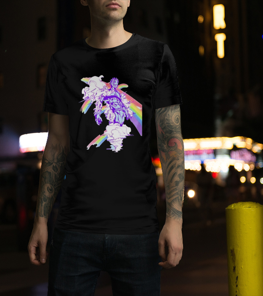 Hoshipieces Weather 9oz Manga Style Purple Cloud Man With Rainbow Elements T-Shirt
