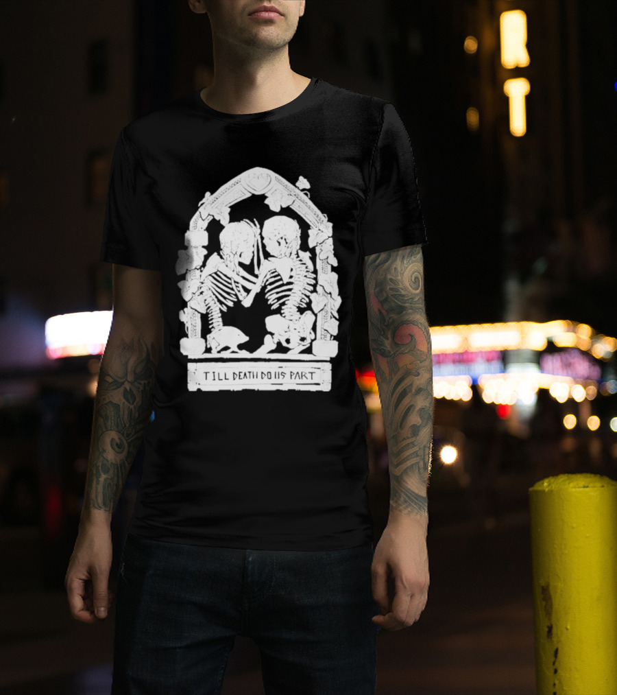Till Death Do Us Part Skeleton Gothic Arch Motif T-Shirt