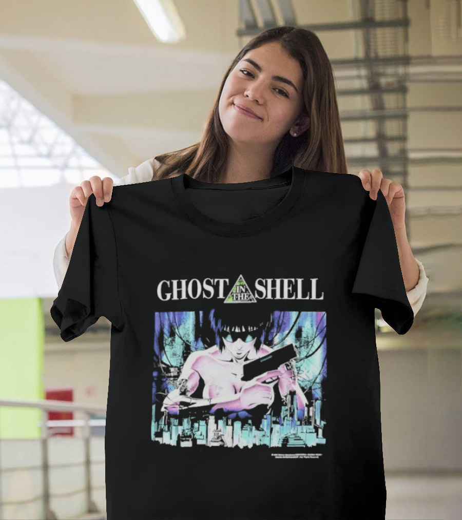 Ghost In The Shell Girl with Gun Cyberpunk City Image T-Shirt