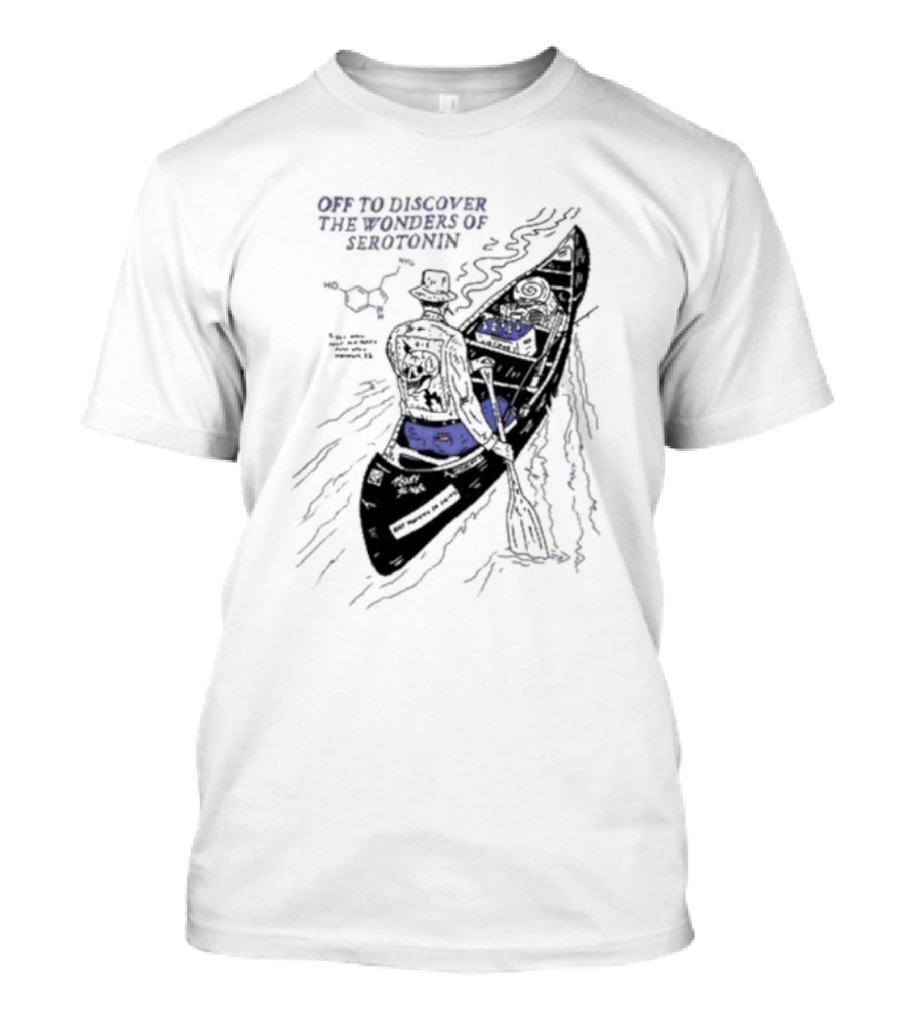 Off To Discover The Wonders Of Serotonin Adventure In Psychedelic Canoe With Molecule Diagram T-Shirt