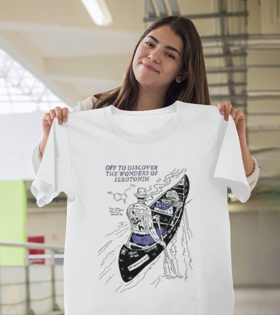 Off To Discover The Wonders Of Serotonin Adventure In Psychedelic Canoe With Molecule Diagram T-Shirt