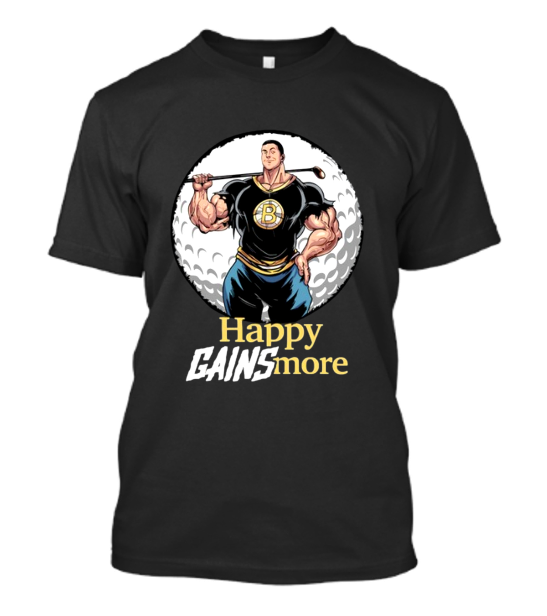 Nick Walker Happy Gainsmore Muscular Cartoon Character With Golf Club T-Shirt