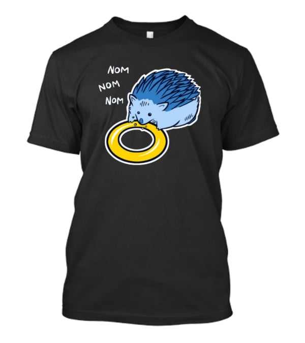 Sam Logan Hungry Blue Hedgehog Nom Nom Nom Eating Yellow Ring T-Shirt