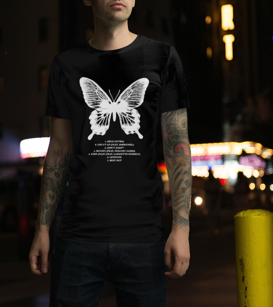 Gian Kash Faith Over Fear Butterfly With Tracklist Featuring Jordeniel Innanet James Lapayette Stokely T-Shirt