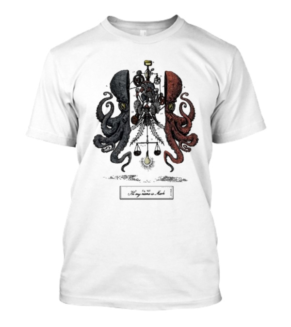 Hi My Name Is Mark Dissection Blue And Red Octopus Balance Scales T-Shirt