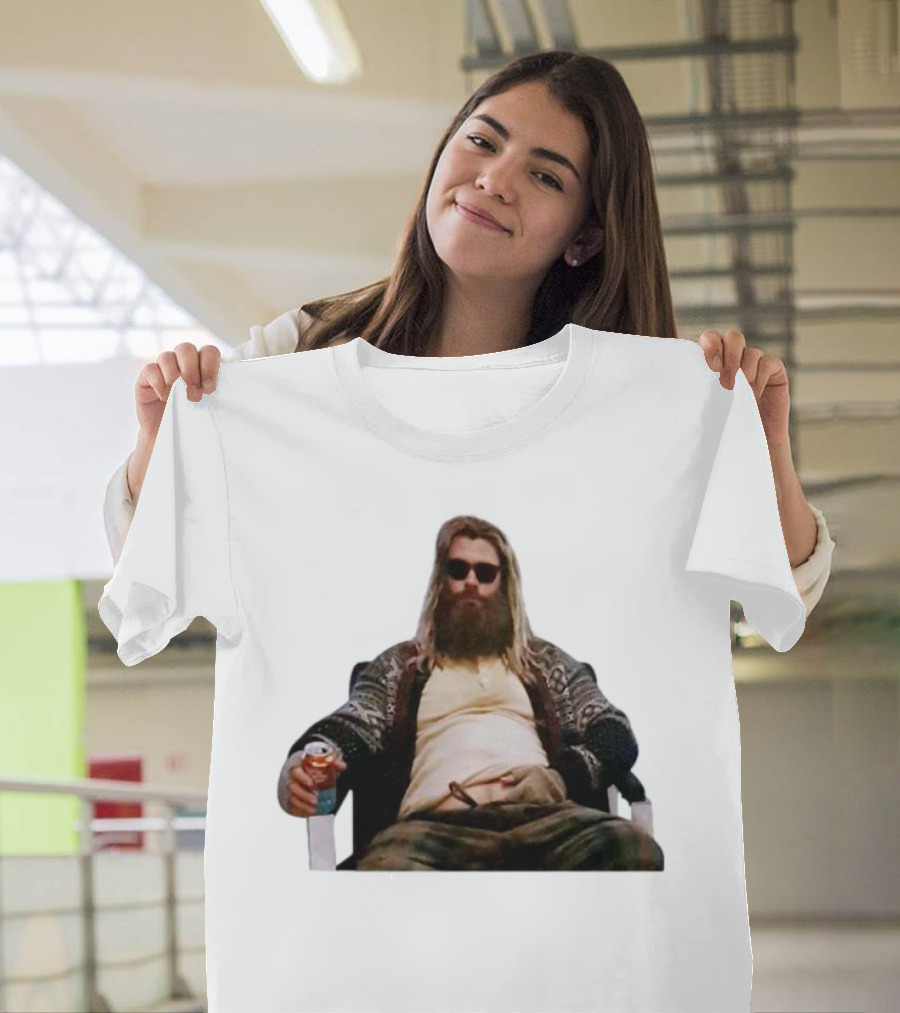 Marvel Avengers Endgame Fat Thor Sitting Relaxed With Drink T-Shirt