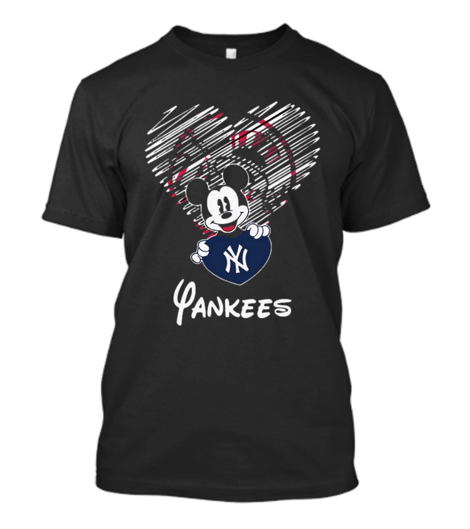 Mickey Mouse Yankees Heart Drawing T-Shirt