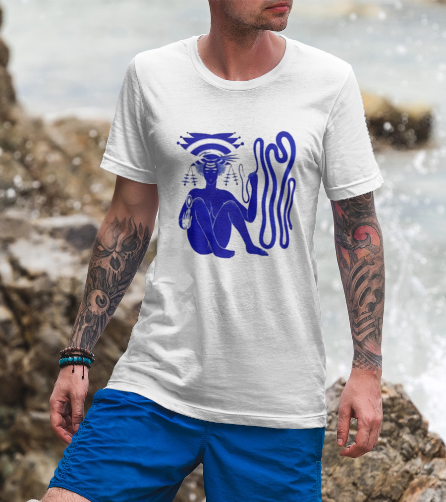 Hiatus Kaiyote Love Heart Cheat Code Abstract Blue Figure With Spiral Elements T-Shirt