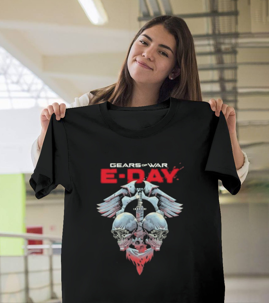 Gears Of War E-Day Skulls and Weaponry Design by Luke Preece T-Shirt