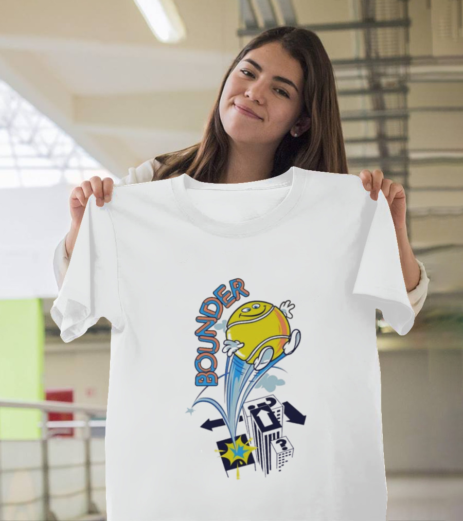 Bounding Yellow Character Rooftop Adventure T-Shirt