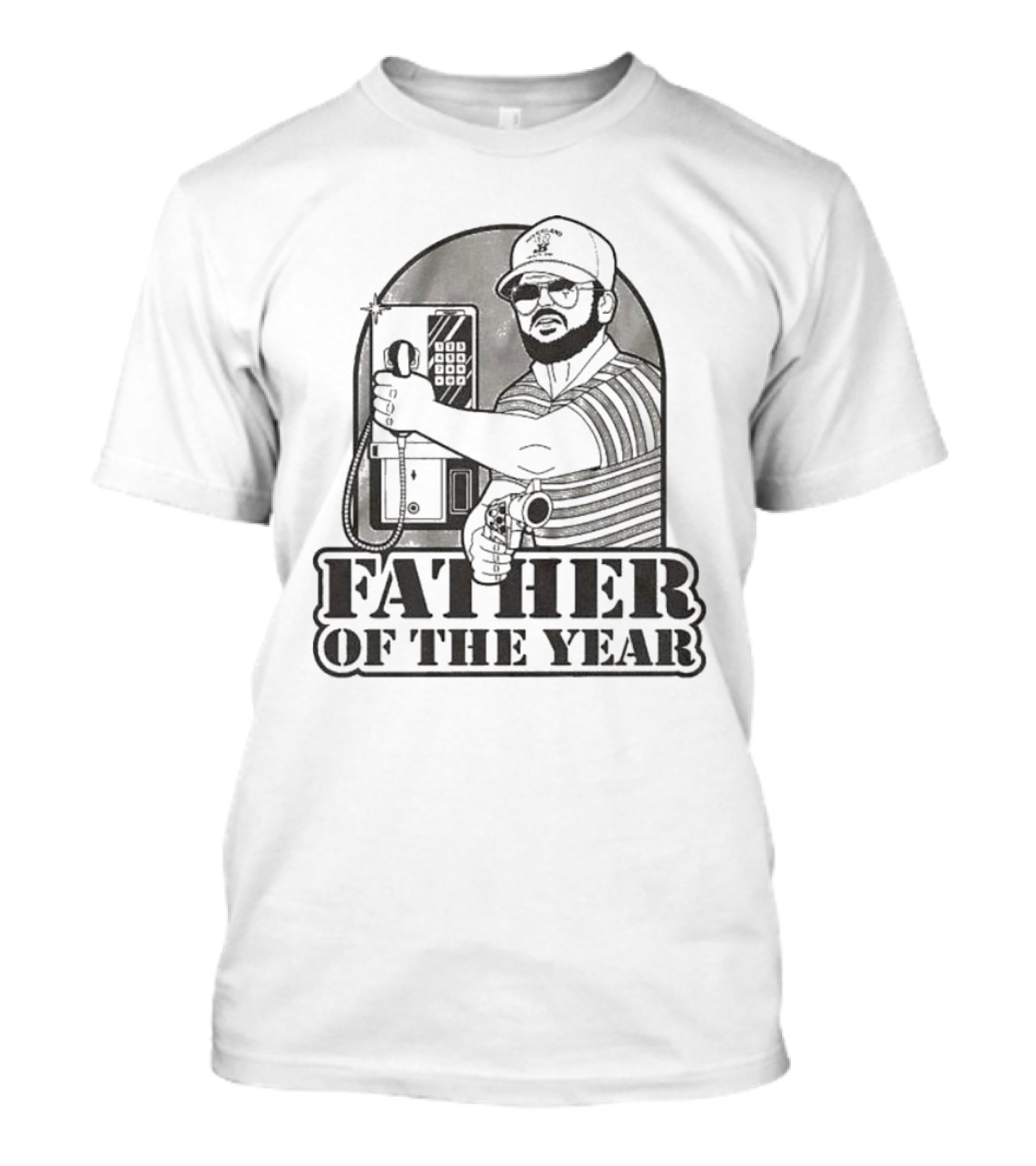 Father Of The Year Payphone Striped Shirt Beard Glasses Hat T-Shirt