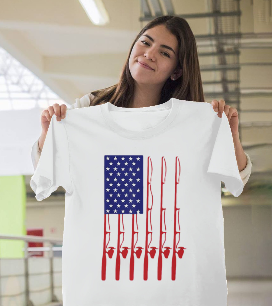 Fathers Day Fishing American Flag T-Shirt