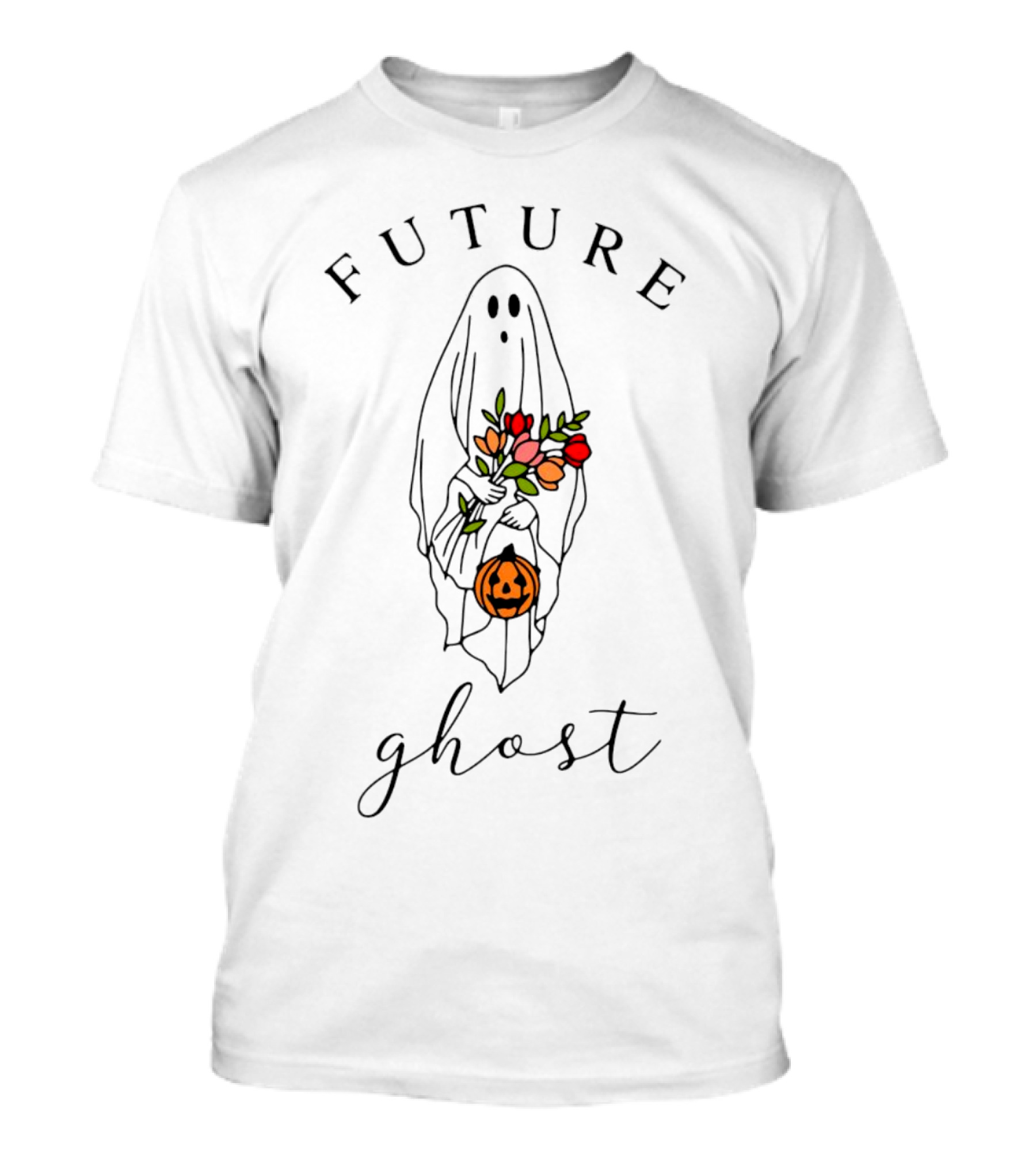 Future Ghost Holding Flowers And Pumpkin Halloween T-Shirt